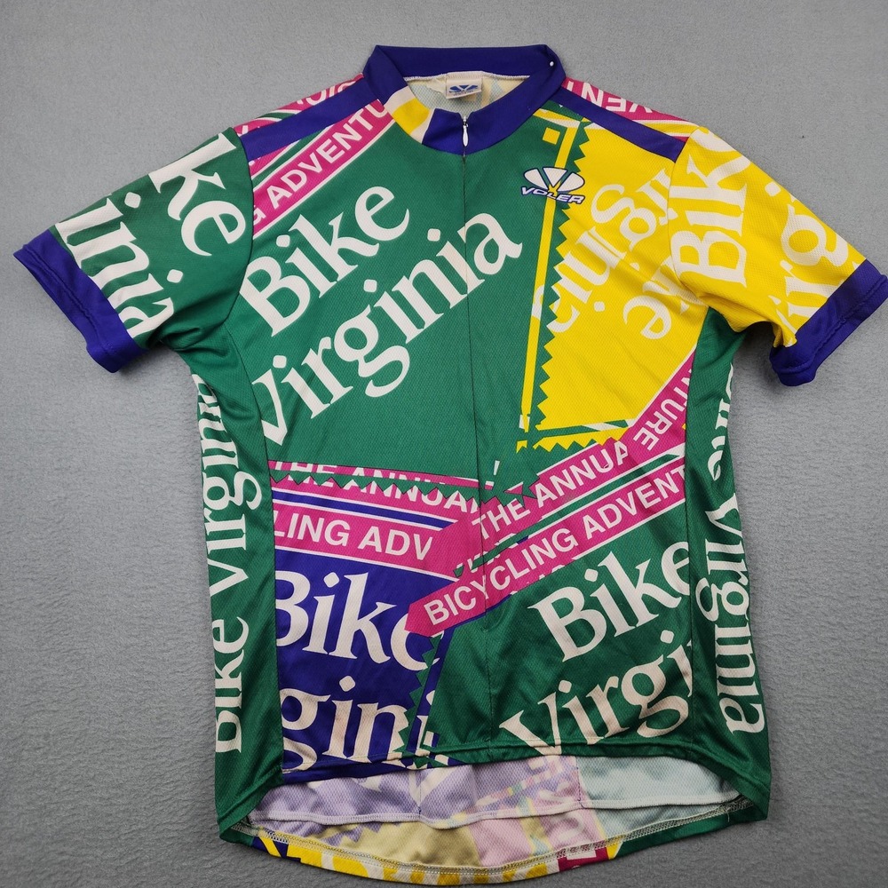 Voler Bike Virginia Cycling Jersey Mens M Green Yellow 1/4 Zip Polyester Shirt